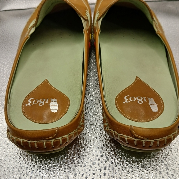 1803 Anthropology Brown & Green Leather Flat Mules Women's Size 38/7.5 - Picture 5 of 9